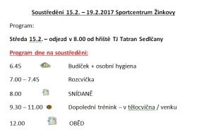Informace a program k zimnímu soustředění starších a mladších žáků
