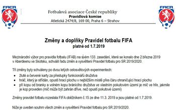 POZOR! Změny a doplňky pravidel fotbalu